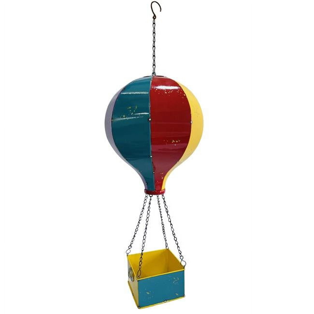 Continental Art Center Hanging Colorful Enameled Metal Hot Air Balloon Planter - Cyan, Red & Yellow