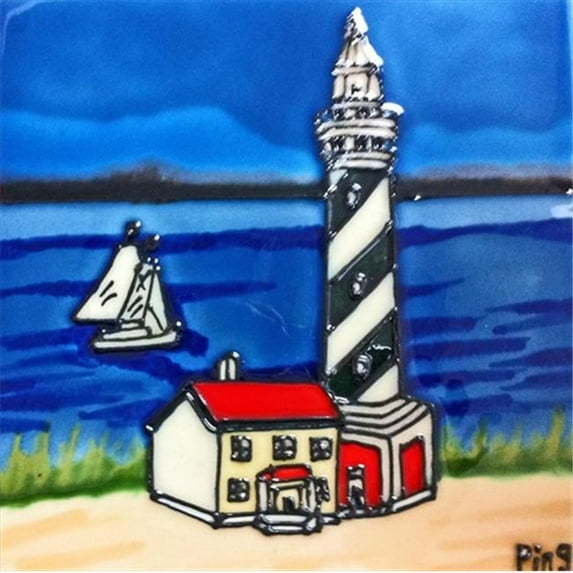 Continental Art Center BD-0048 8 x 8 in. Single Lighthouse & Sailboats Ceramic Art Tile