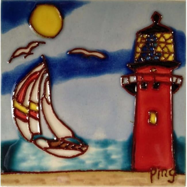Handmade Glossy Nautical Ceramic Lighthouse Art Tile