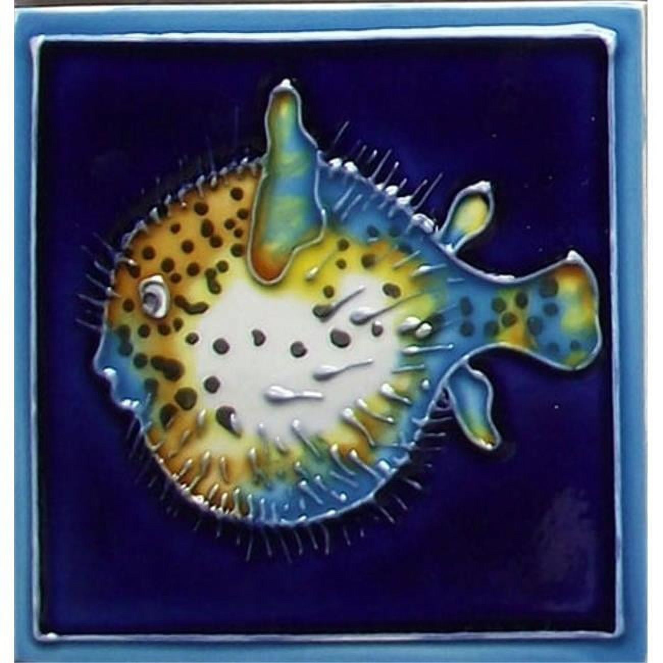 Hand Painted Ceramic Marine Puffer Fish Tile Magnet
