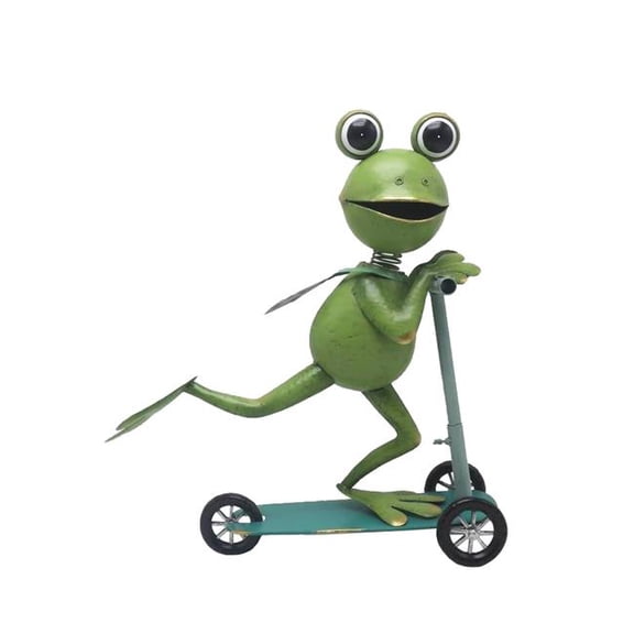 Continental Art Center 24048D Metal Green Frog Garden Statue Riding a Scooter, Outdoor Yard Art Decoration