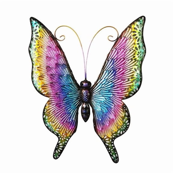 Continental Art Center 224067 Metal Rainbow Metallic Butterfly Wall Art Garden Decoration and Indoor Home Plaque Sculpture