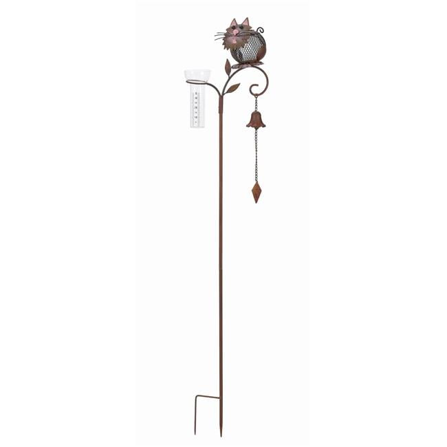 Continental Art Center 20776 Metal Rustic Cat Solar Rain Gauge Outdoor Garden Stake Yard Art