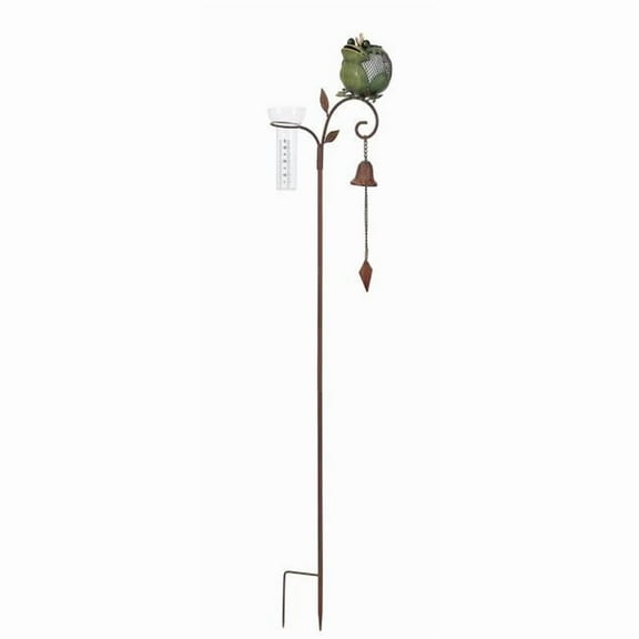 Continental Art Center 20775 Metal Rustic Frog Solar Rain Gauge Outdoor Garden Stake Yard Art