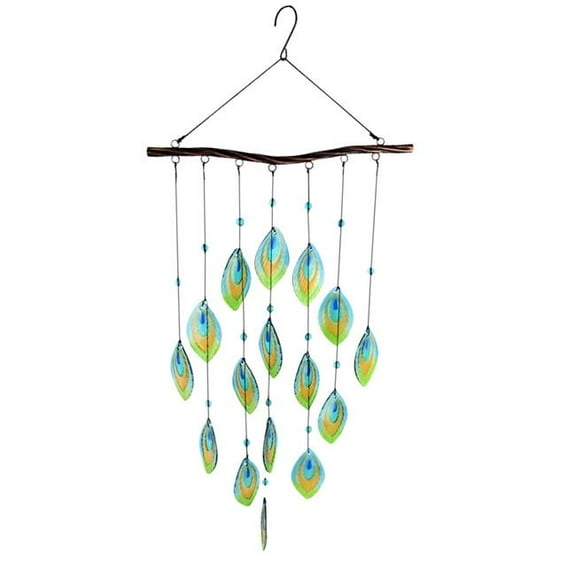 Continental Art Center 3209392 Peacock Tail Glass Windchime Outdoor Sun Catcher Hanging Wall Decor Yard Art
