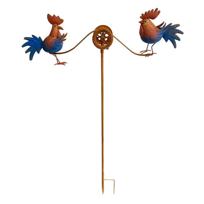 Continental Art Center Rustic Metal Double Rooster On Wheel Balancing ...