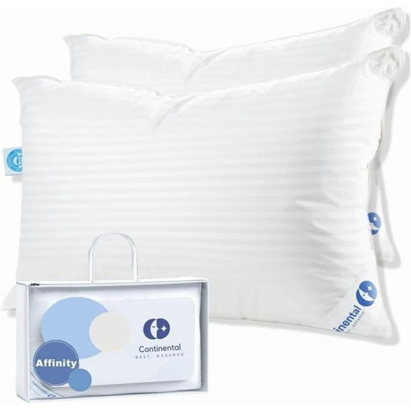 Continental Bedding Affinity Hotel Down Alternative Medium Soft Bed Pillow, Queen Set of 2 Pack, White Damask