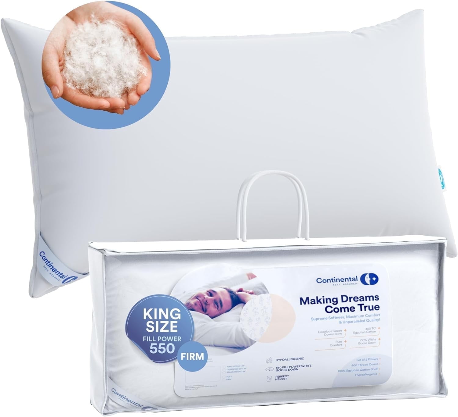 King Size White Cotton Firm Down Pillow