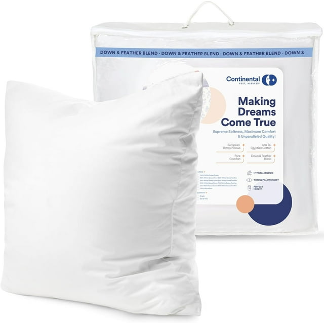 Continental Bedding 10/90 Down & Feather Square Pillow Decorative