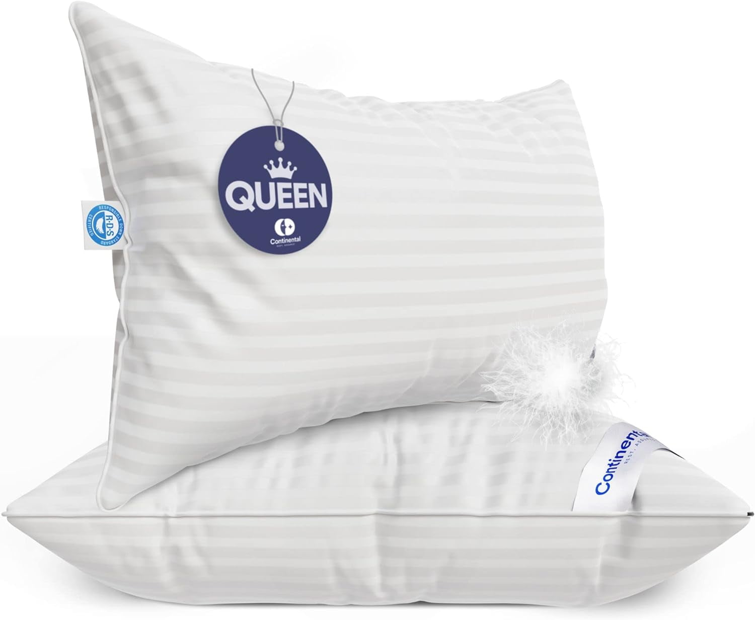 Continental Bedding Goose Down Pillows 700 Fill Power, Queen 2Pack