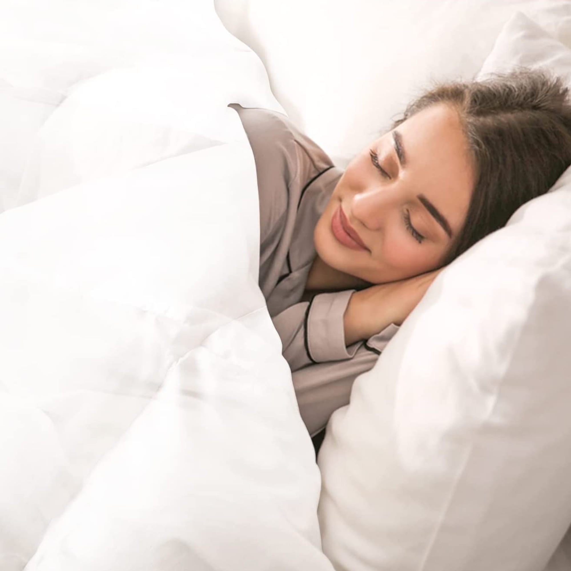 White Cotton Sateen Queen Down Comforter with Zipper Closure