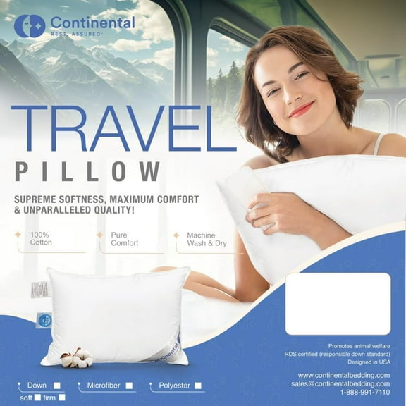 Continental Bedding Travel Pillow & Gift Set - Polyester Travel Pillow (13x18 Inch)