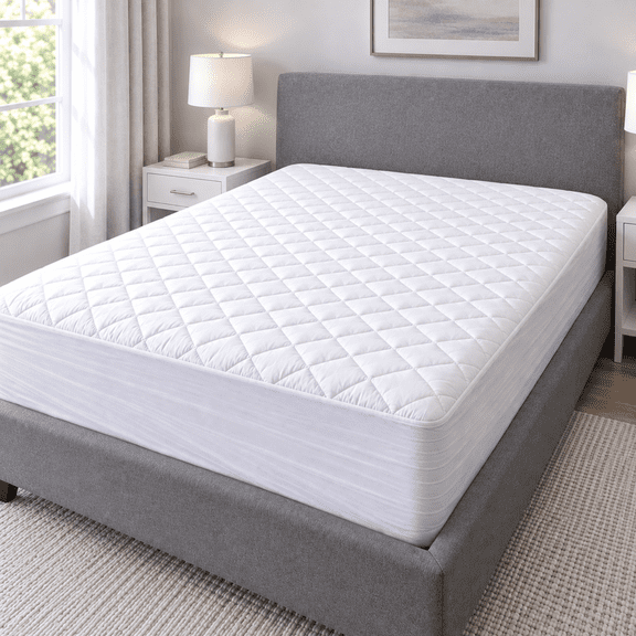 Continental Bedding Harmony 100% Cotton Quilted Mattress Pad Cover with 18" Deep Pocket, Soft, Breathable, Hypoallergenic - White, Queen