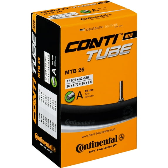 Continental Bicycle Tire Tube, 26in x 1.75in-2.5in, Schrader Valve, 40mm Stem, 200g
