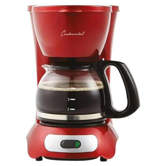 Continental Electric 12 Cup Red Coffee Maker, Permanent Filter, Glass Carafe, Condition: New