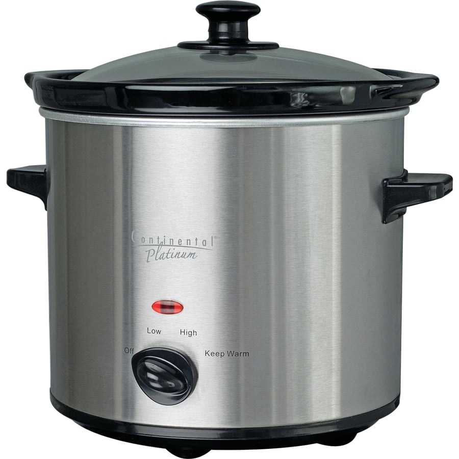 Continental Electric 2-Quart Slow Cooker with Glass Lid, Stainless Steel Body