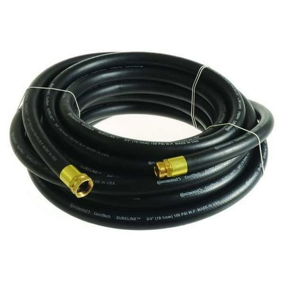 3/4 in ID x 50 ft L Garden Hose, EPDM Tube, Black, Brass x Brass Fitting
