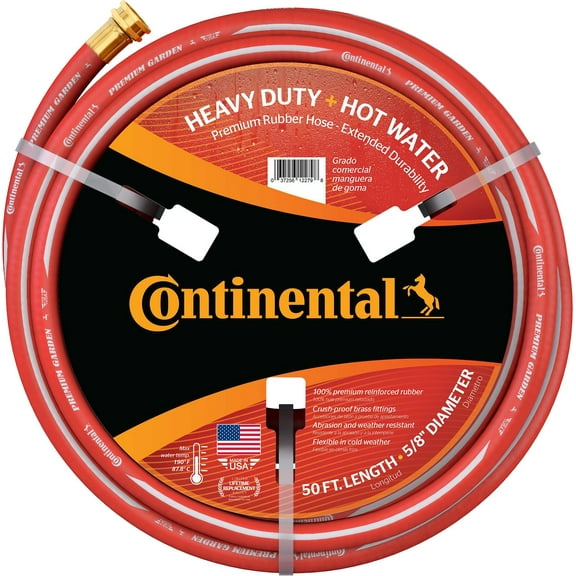 Continental Premium Garden Red Heavy Duty Hot Water Garden Hose, 5/8in Inside Diameter x 50ft Length