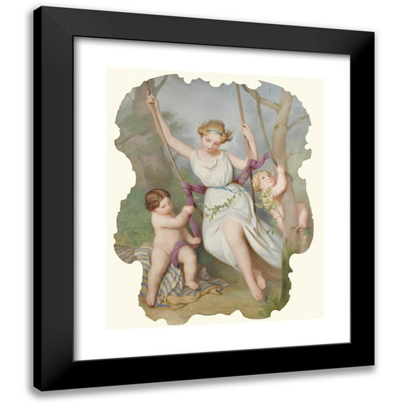 Continental School 12x14 Black Modern Framed Museum Art Print Titled - Girl on a Swing with Two Children (19th Century)