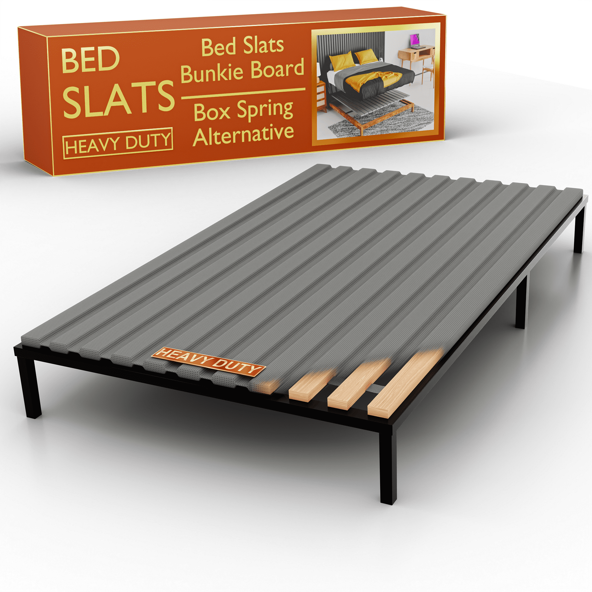 Continental Sleep, Wooden Twin Bed Slats for Support Under Mattress with Cover – Replacement Wood Slats for Twin Size Bed Frame – Under Mattress Support Without Extra Height – 3.38" Standard Width