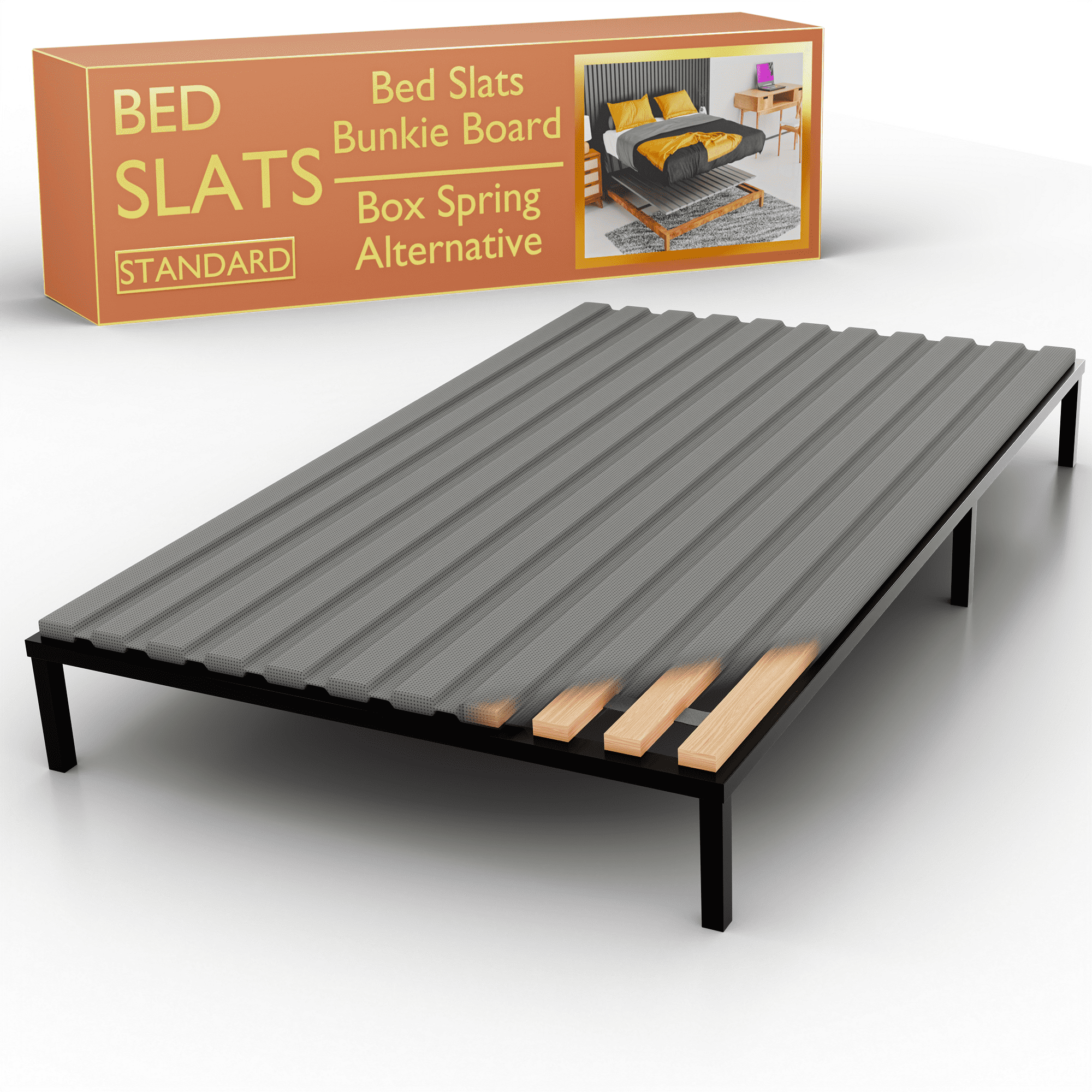 Continental Sleep, Wooden Queen Bed Slats for Support Under Mattress with Cover – Replacement Wood Slats for Queen Size Bed Frame – Under Mattress Support Without Extra Height – 2.38" Standard Width
