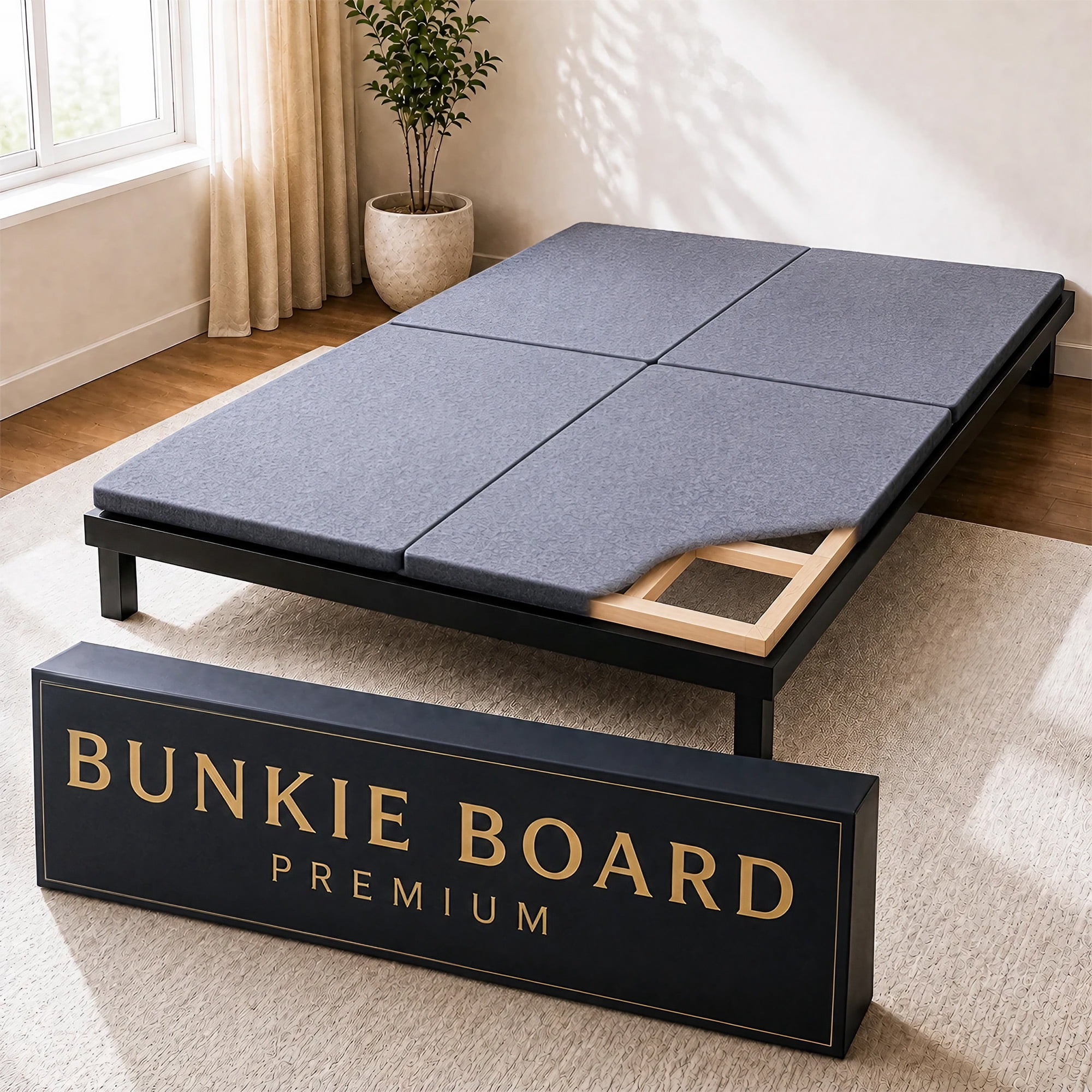 Continental Sleep, 1.5" Split Wood Bunkie Board King Size Bed, 4-Piece Under Mattress Support, Fully Assembled, Fabric Ventilation Cover-Replaces Wooden Slats or Box Spring for Bed Frames