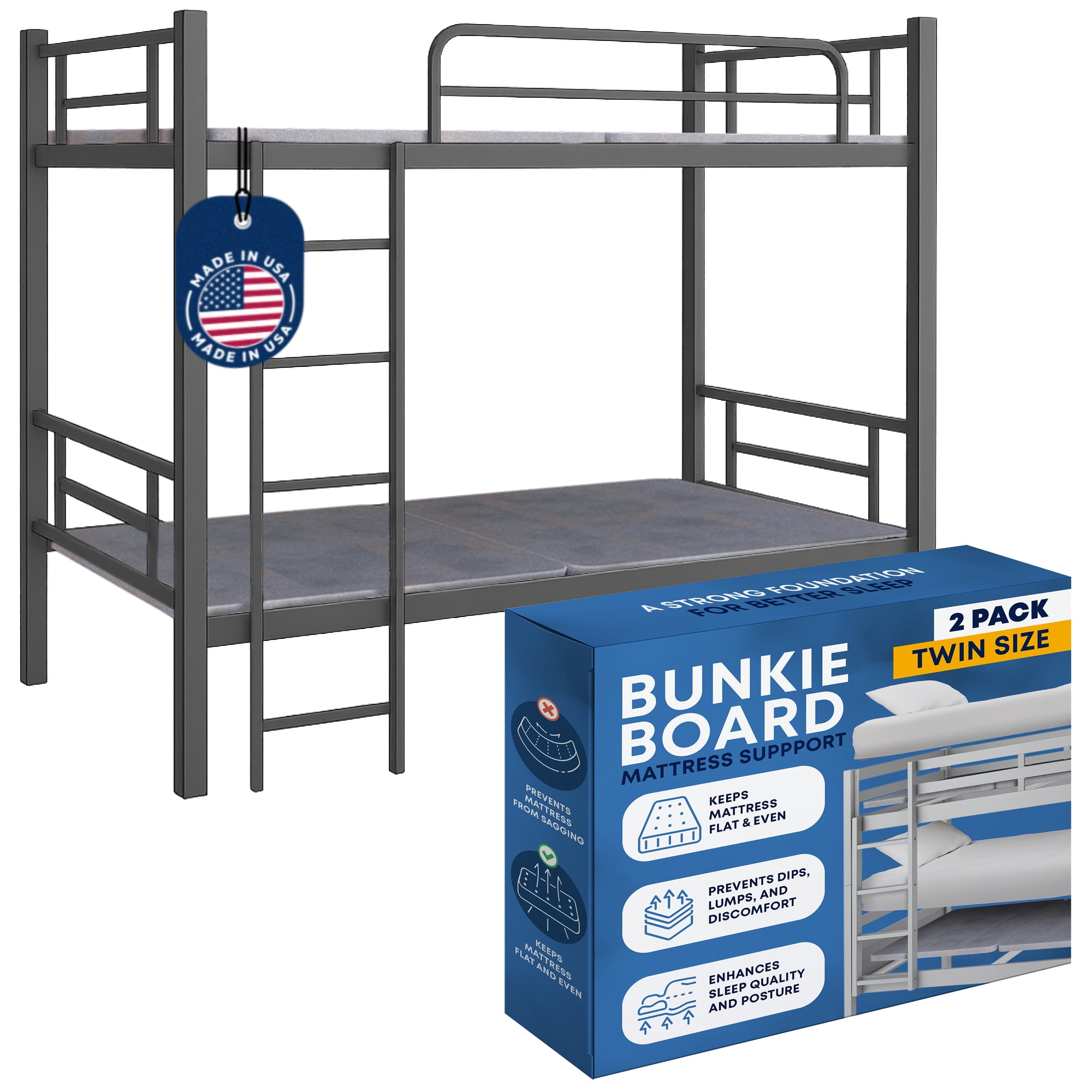 Continental Sleep, 38MM  Wood Bunkie Board for Twin Size Bed - Under Mattress Support Board, Fully Assembled, Fabric Ventilation Cover - Replaces Wooden Slats or Box Spring for Bed Frames(Set Of 2)