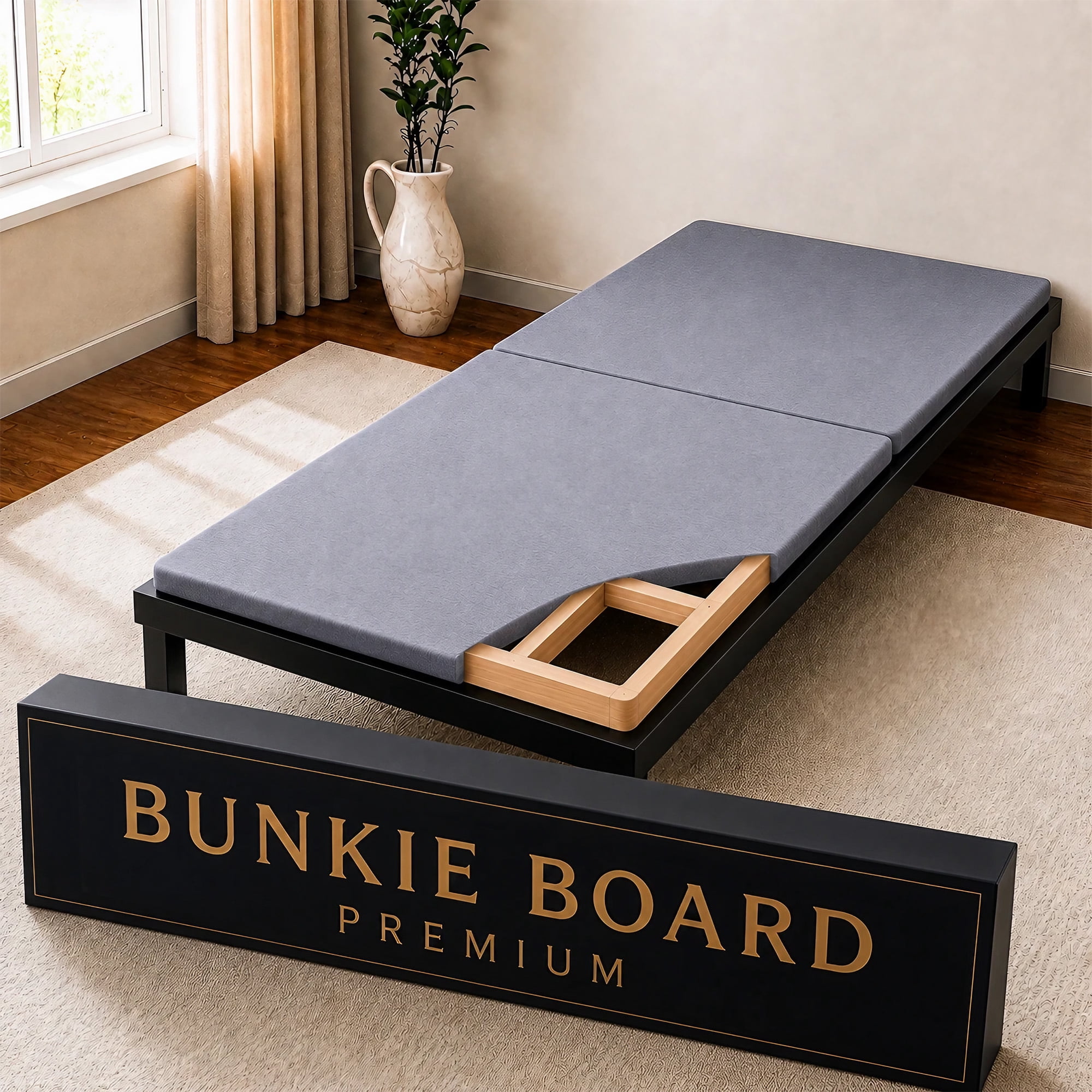 Continental Sleep, 1.5" Split Wood Bunkie Board Twin Size Bed, 2-Piece Under Mattress Support, Fully Assembled, Fabric Ventilation Cover-Replaces Wooden Slats or Box Spring for Bed Frames
