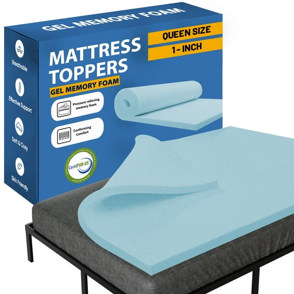 Continental Sleep 1" Gel Memory Foam Mattress Topper, Queen - Cooling Comfort Motion Isolation