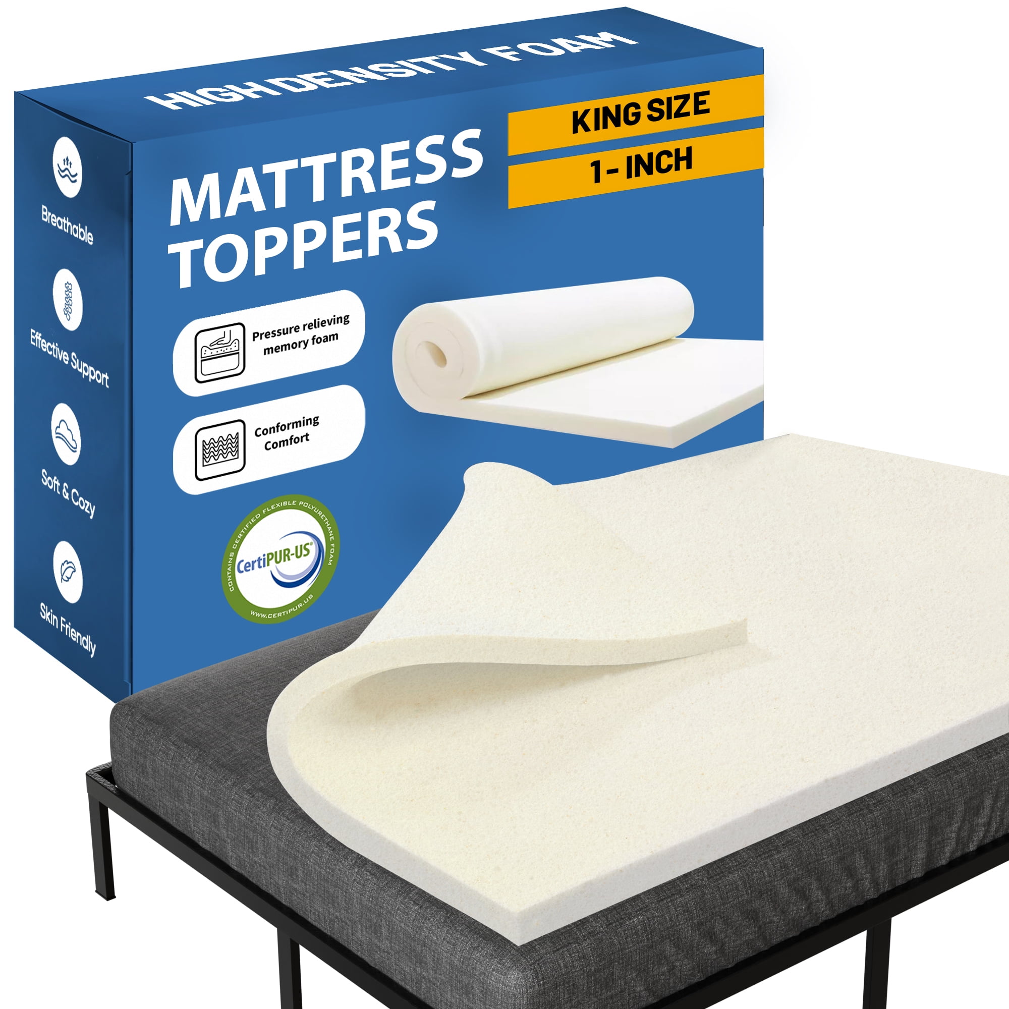 Continental Sleep, 1" High Density Foam Mattress Topper, King