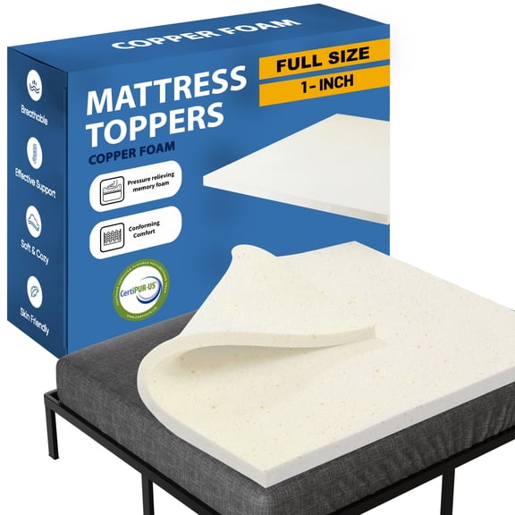 Continental Sleep, 1" Memory Foam Mattress Topper, Full-Copper-Infused