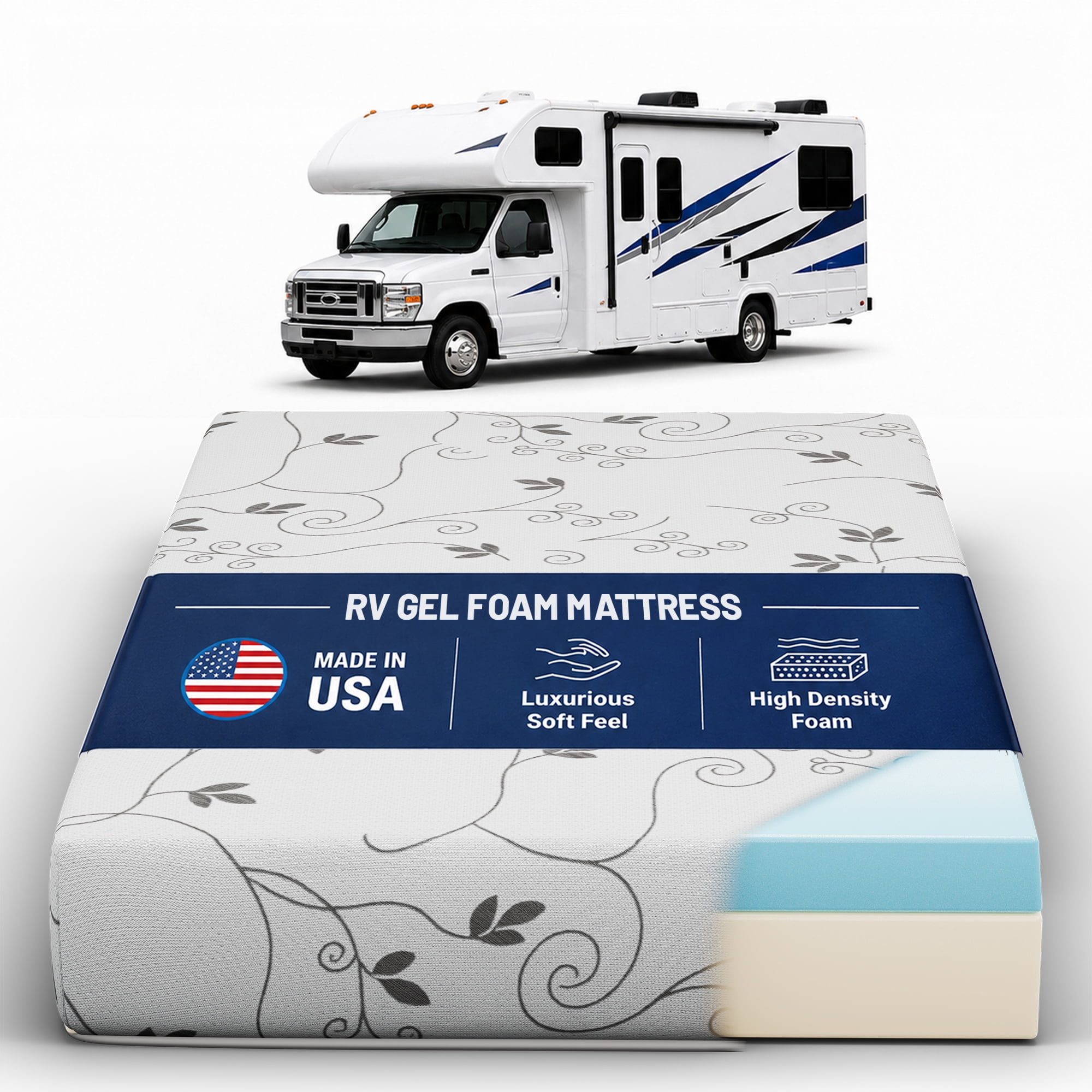 Continental Sleep, 10-Inch Gel Memory Foam RV Mattress Replacement, Medium Firm, Travel Camper Trailer Truck and Bunk, Pressure-Relief Support, Full