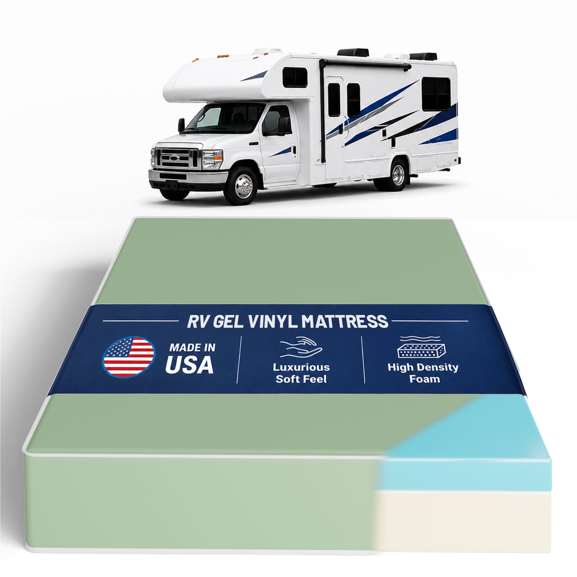 Continental Sleep, 10-Inch Gel Memory Foam RV Mattress Replacement with Vinyl Cover, Medium Firm & Waterproof, Travel Camper Trailer Truck and Bunk, Pressure-Relief Support, 75" x 32"