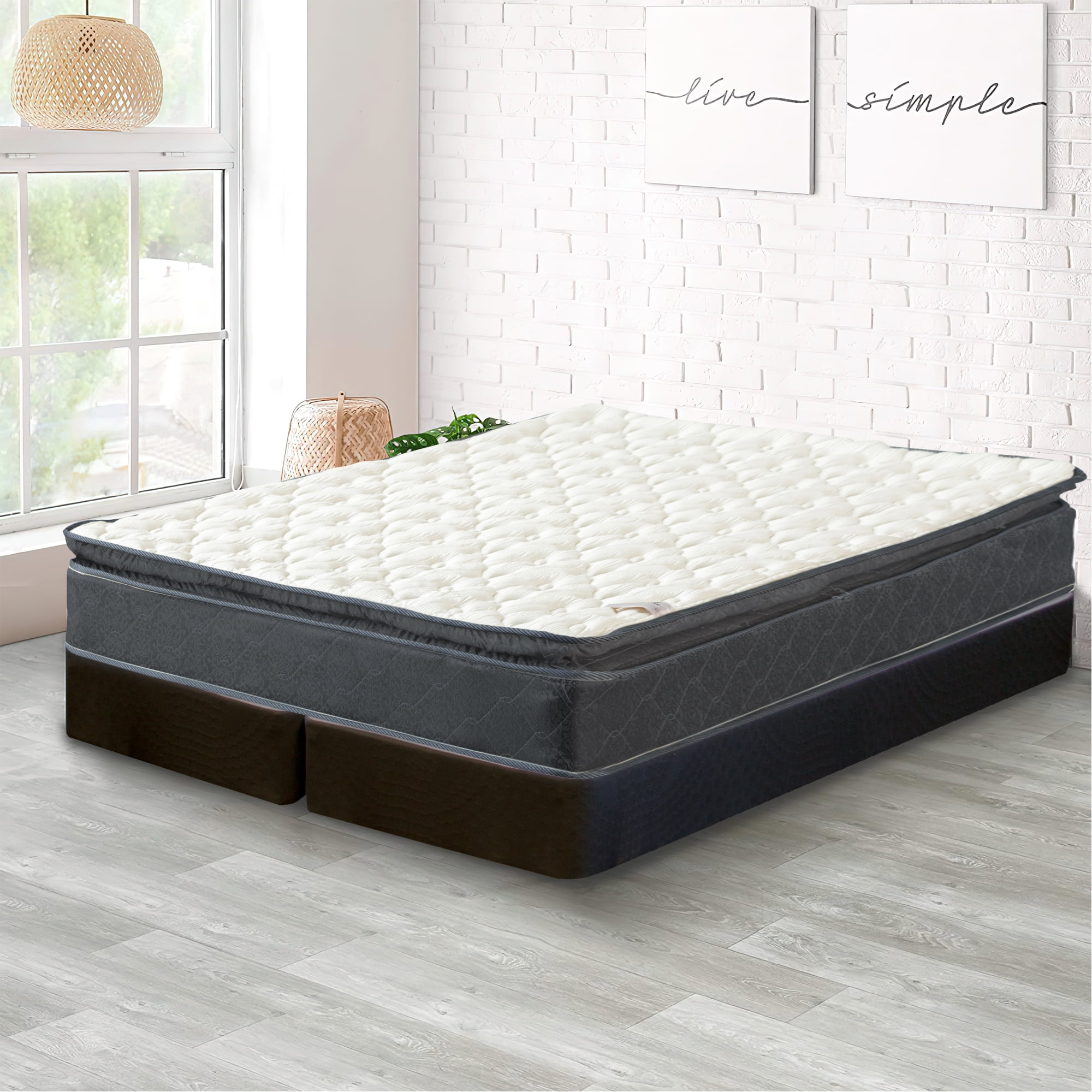 Continental Sleep, 10" Medium Pillow Top Hybrid Mattress & 4” Wood Box Spring Set, Twin