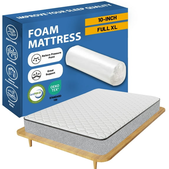 Continental Sleep, 10" Memory Foam Mattress, Good for Kids & Adult, Full XL, White
