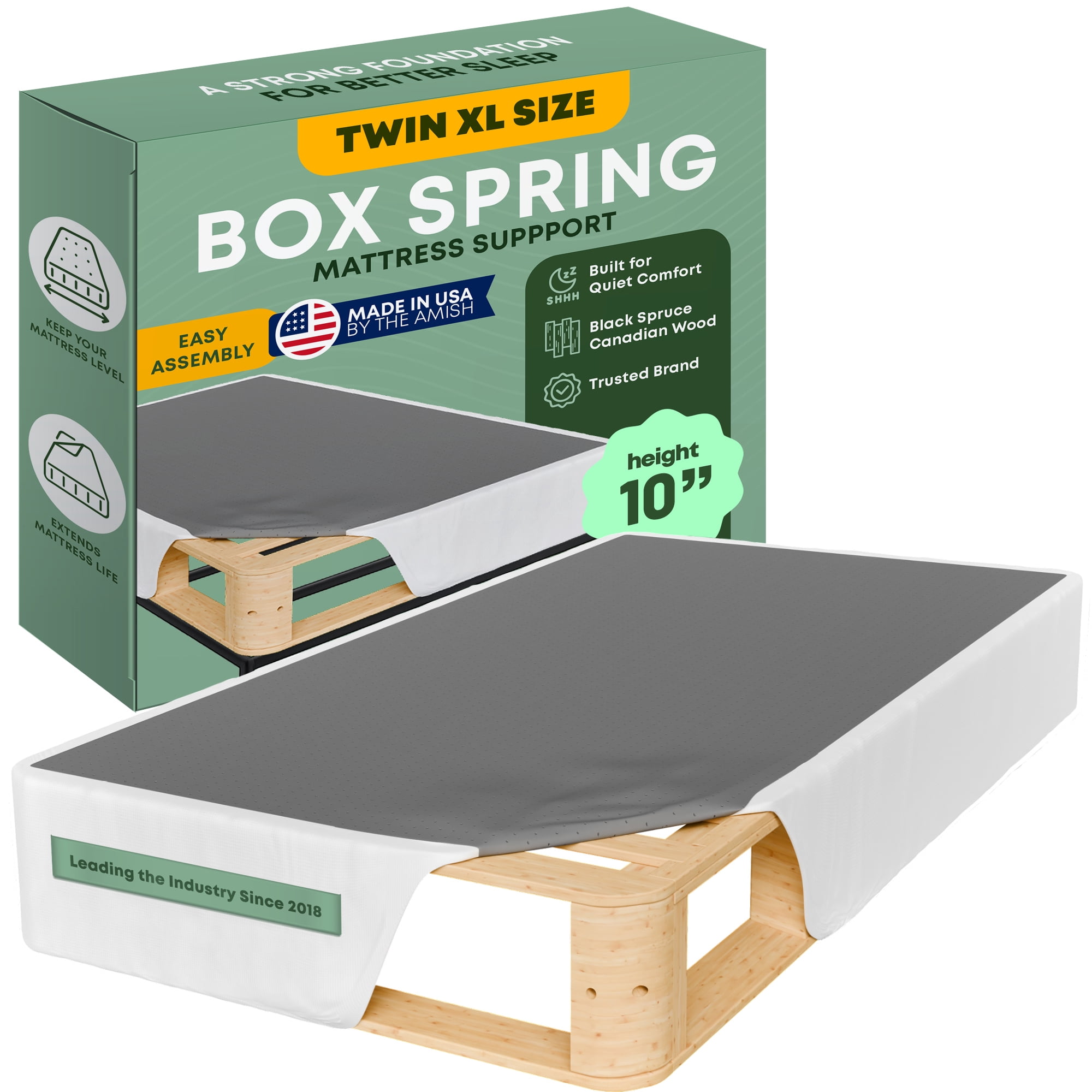 Continental Sleep, 10” Twin XL Box Spring Only for Twin XL Size Bed, Solid Wood Mattress Foundation with Stable & Quiet Support, Flat-Packed & Easy Assembly, Wood Box Spring, White