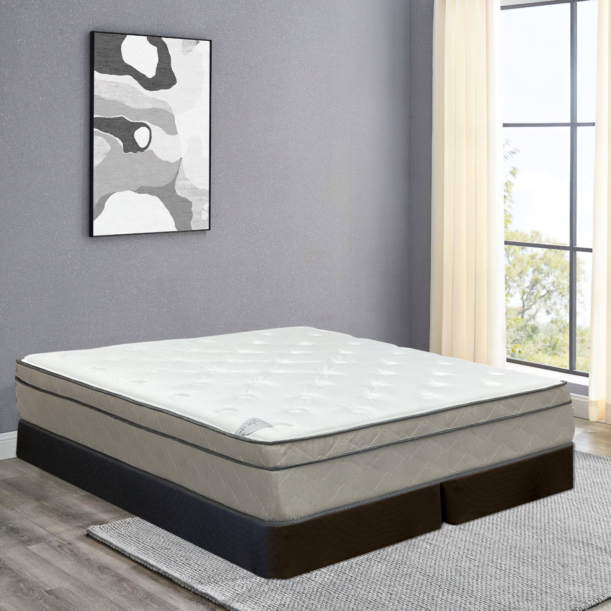 Continental Sleep, 12" Ultra Plush Euro Top Hybrid Mattress & 8" Split Wood Box Spring Set, Twin