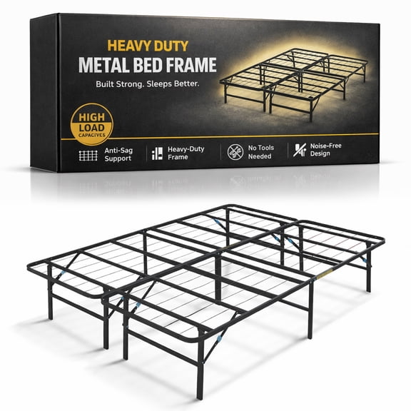 Continental Sleep, 14-Inch Foldable Metal Platform Bed Frame with Tool Free Setup, Sturdy Steel, No Box Spring Needed, Full, Black