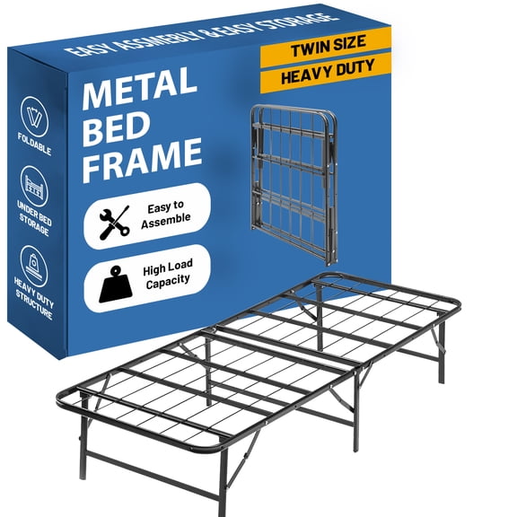 Continental Sleep, 14-Inch Foldable Metal Platform Bed Frame with Tool Free Setup, Sturdy Steel, No Box Spring Needed, Twin, Black