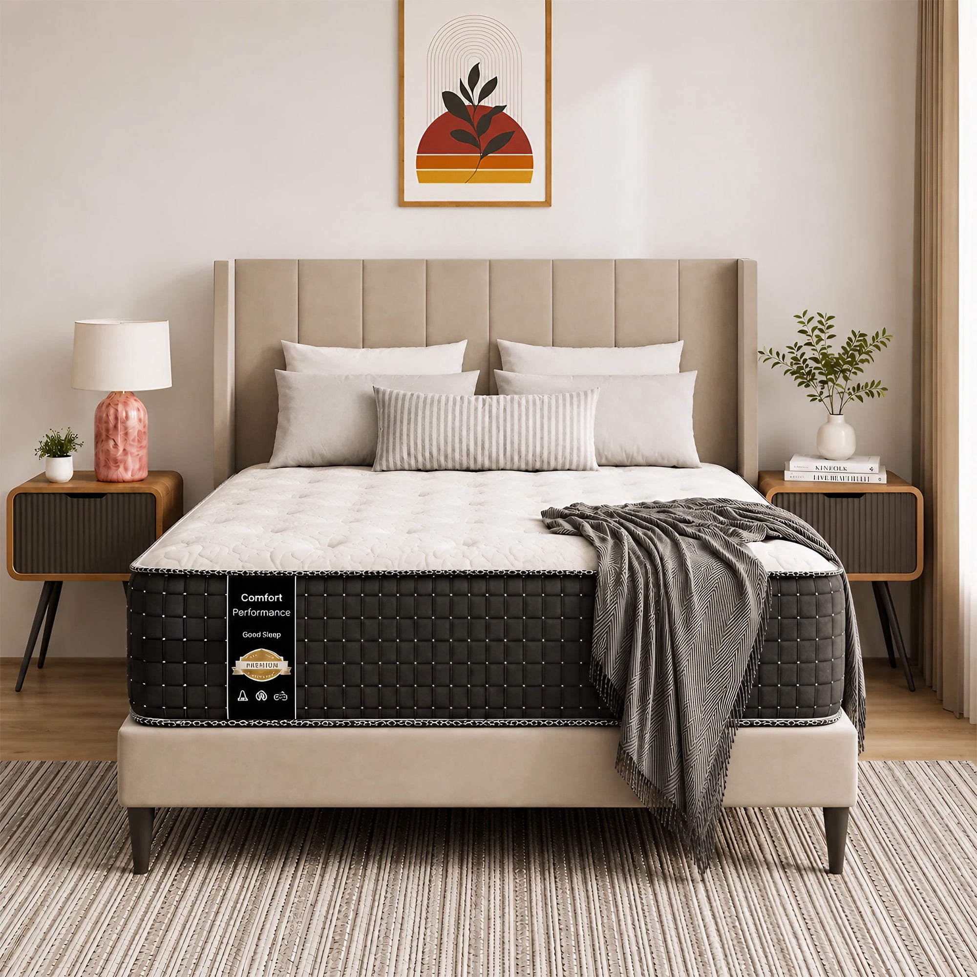 Continental Sleep, 14" Medium Firm Hybrid Mattress-w/Heavy Damask Fabric, Pocket Coils for Motion Isolation, Pressure Relief & Cooling-Reinforced Edges, H/D Foam Base, 2" Soft Quilted Top, King