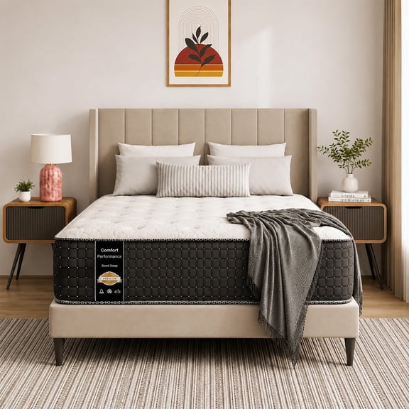 Continental Sleep, 14" Soft Hybrid Mattress-w/Heavy Damask Fabric, Pocket Coils for Motion Isolation, Pressure Relief & Cooling-Reinforced Edges, H/D Foam Base, 2" Soft Quilted Top, King