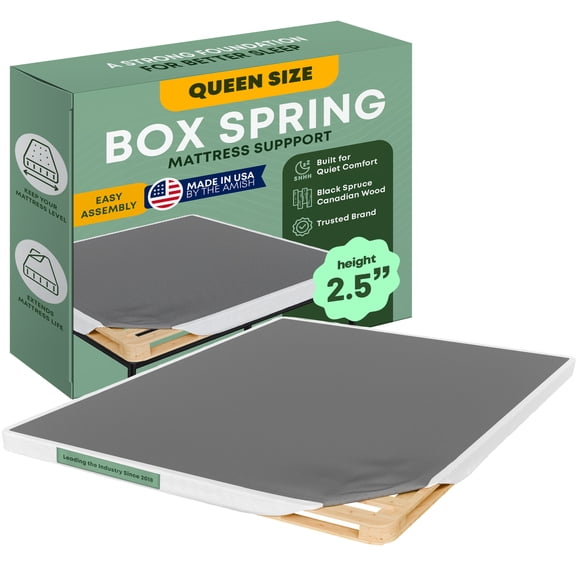 Continental Sleep, 2.5” Queen Box Spring Only for Queen Size Bed, Solid Wood Mattress Foundation with Stable & Quiet Support, Flat-Packed & Easy Assembly, Wood Box Spring, White