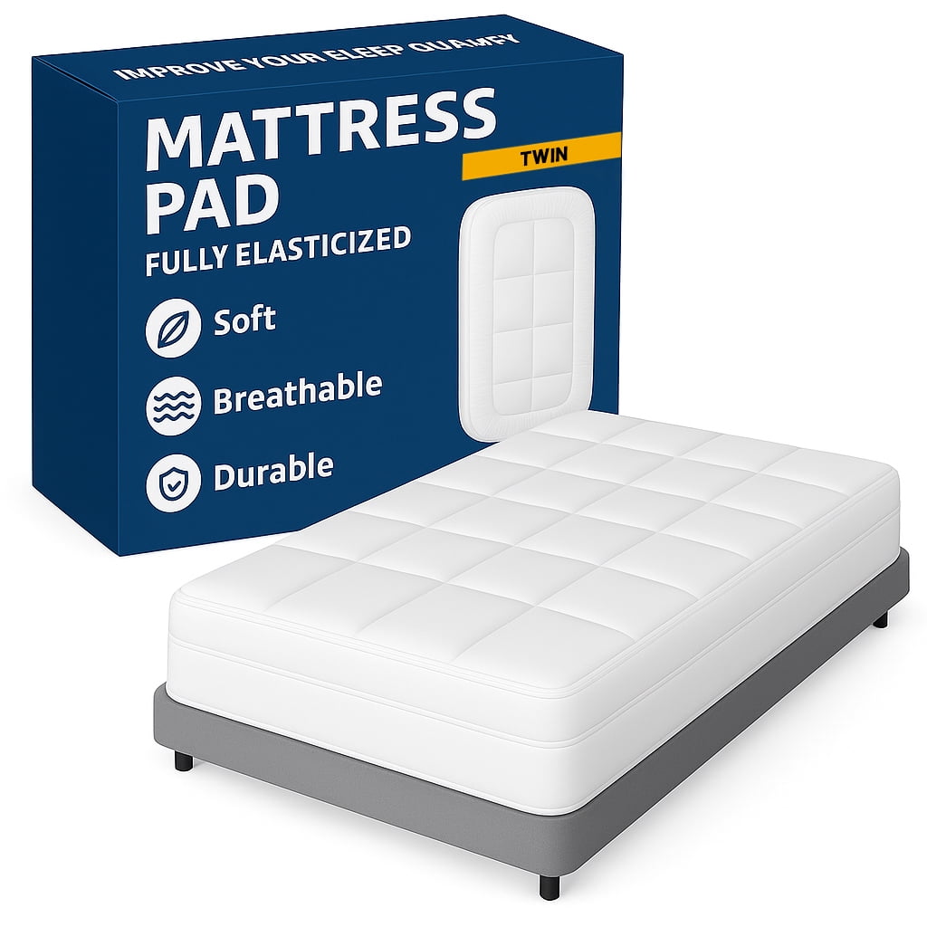 Continental Sleep, 3" Quilted Fitted Fluffy & Soft Mattress Pad, Breathable Mattres Topper, Cooling Protector Cover with 18” Deep Pocket, Twin, White