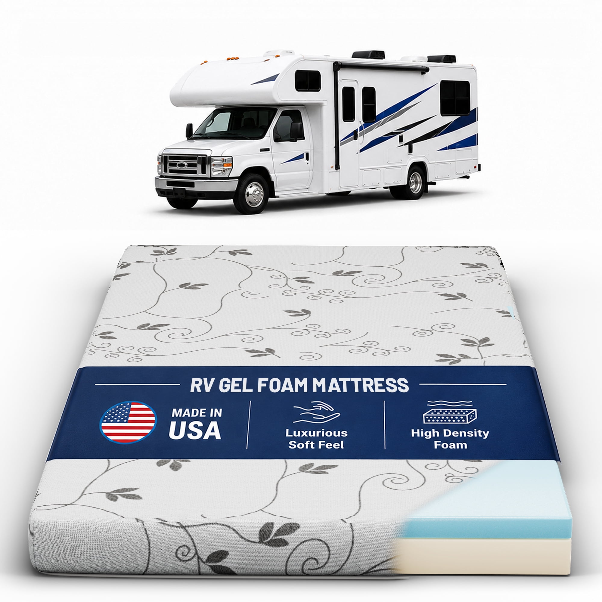 Continental Sleep, 4-Inch Gel Memory Foam RV Mattress Replacement, Medium Firm, Travel Camper Trailer Truck and Bunk, Pressure-Relief Support, 72" x 36"