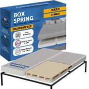 Continental Sleep, 4-Inch Wood Solid Surface Box Spring Bed Base Queen Size, Quiet Noise Free, 2-Pieces Under Mattress-Support Box Spring, Fully Assembled, White