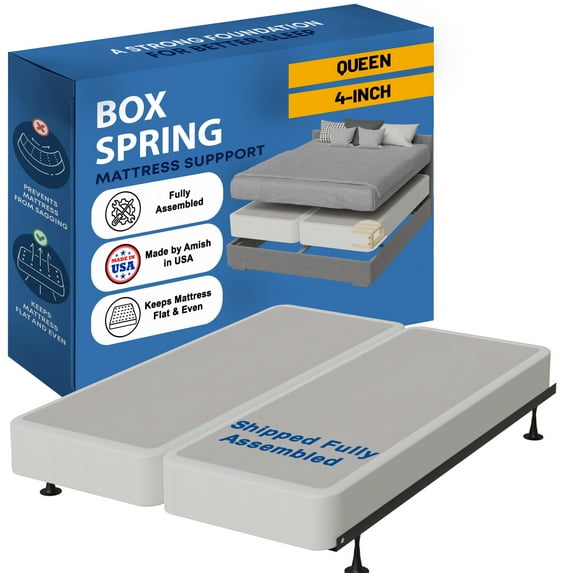 Continental Sleep, 4" Split wood Box Spring/Foundation for Mattress, Queen