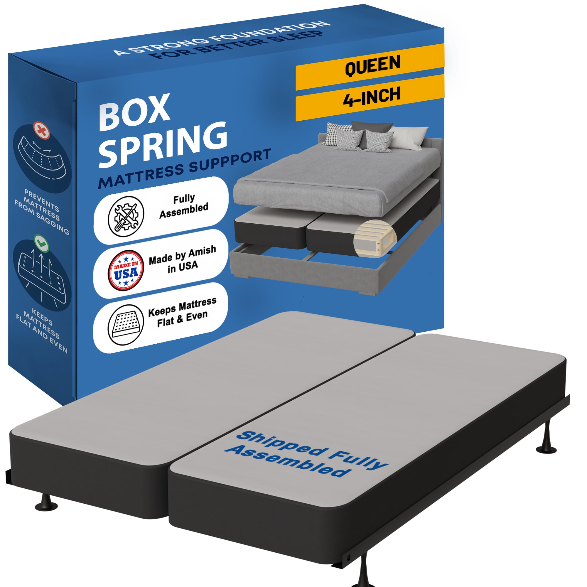 Continental Sleep, 4" Split wood Box Spring/Foundation for Mattress, Queen