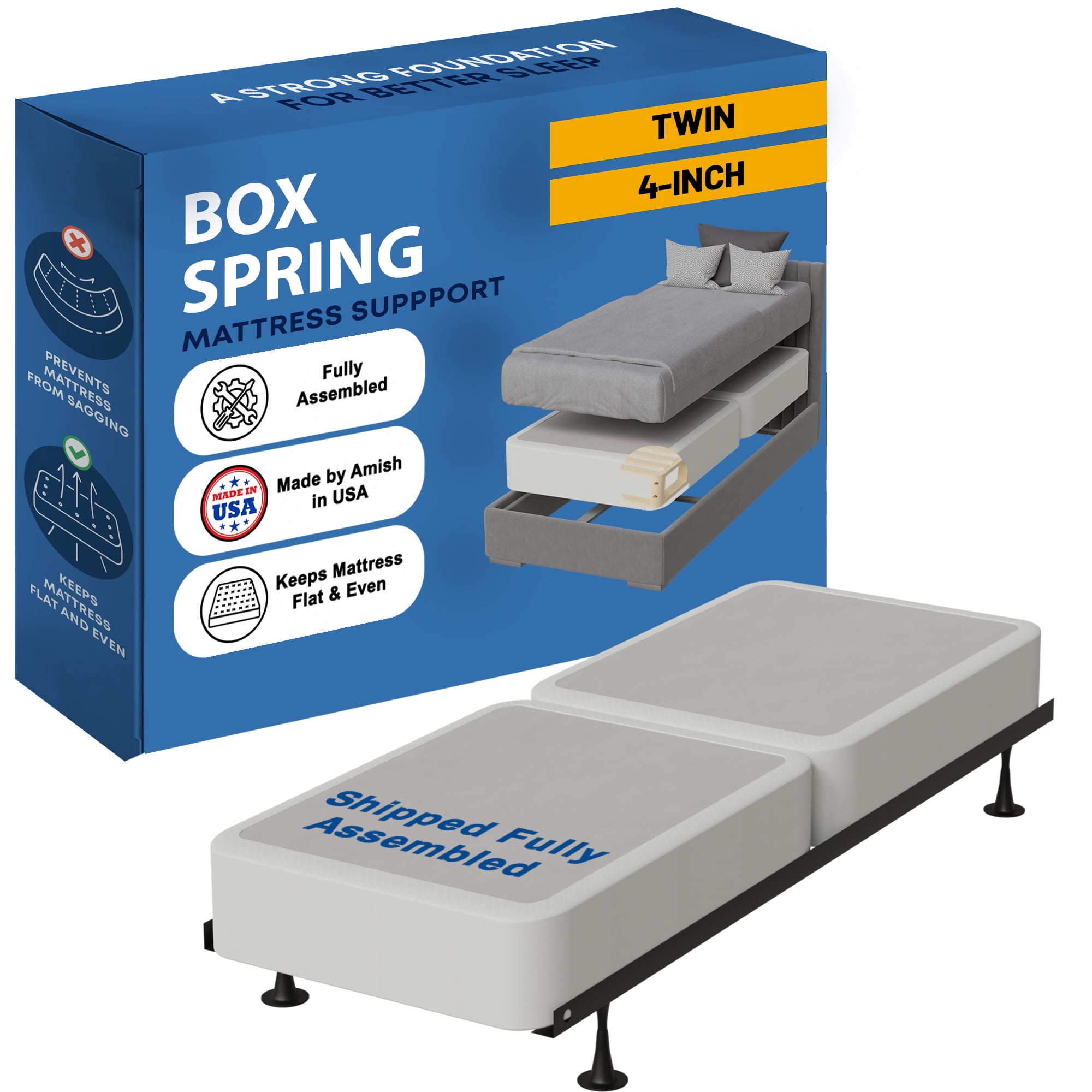 Continental Sleep, 4" Split wood Box Spring/Foundation for Mattress, Twin