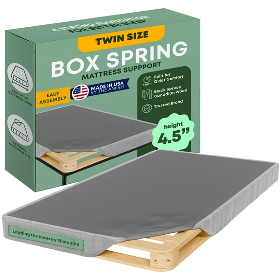 Continental Sleep, Unassembled Twin Box Spring for Twin Bed, 4.5-Inch Wood Box Spring Only, Noise-Free Mattress Foundation, Packed Flat, Easy Assembly, Gray