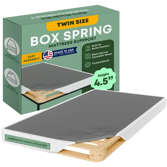 Continental Sleep, Unassembled Twin Box Spring for Twin Bed, 4.5-Inch Wood Box Spring Only, Noise-Free Mattress Foundation, Packed Flat, Easy Assembly, White
